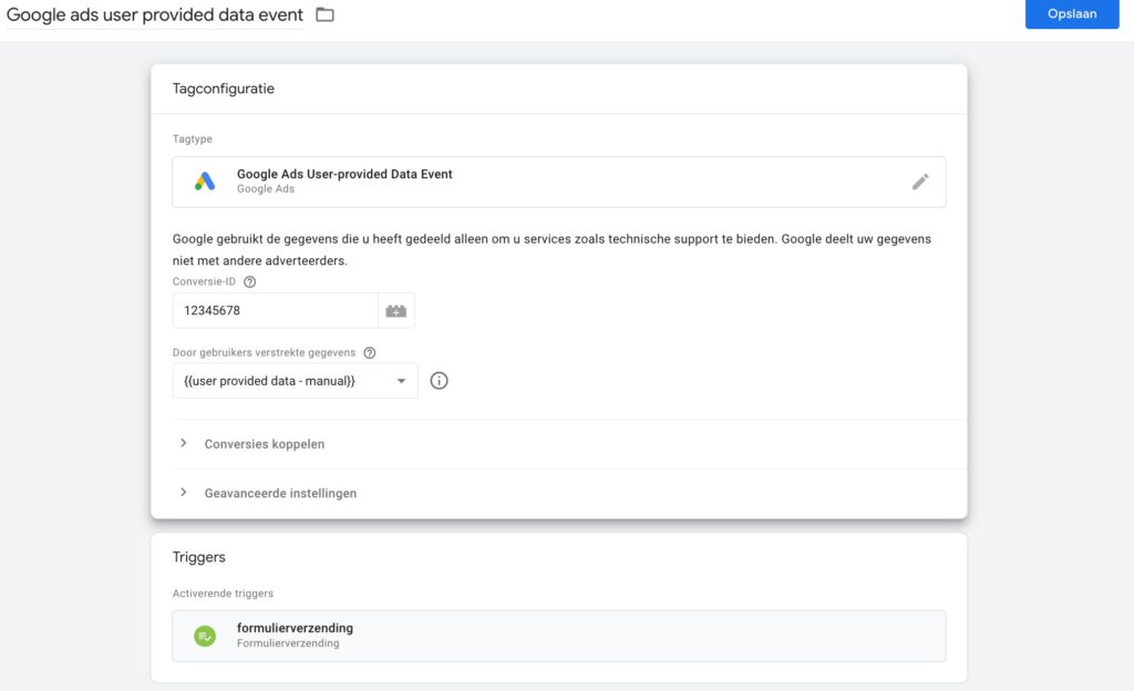 google ads user provided data event - tag in GTM