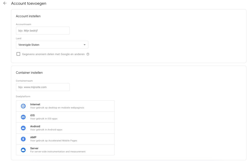 Account aanmaken in GTM
