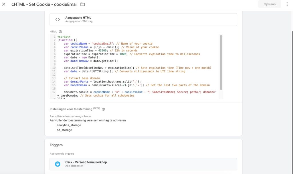 enhanced conversions - cookie aanmaken via aangepaste HTML-tag