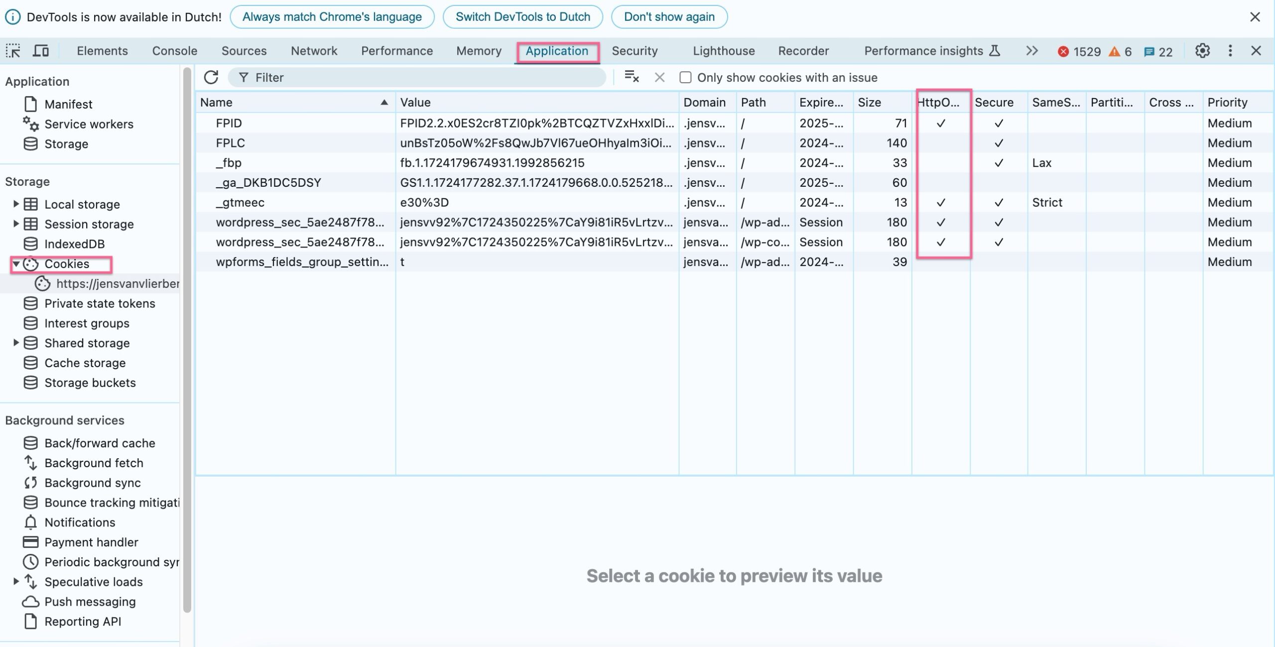 GTM cookies bekijken via Chrome Dev Tools