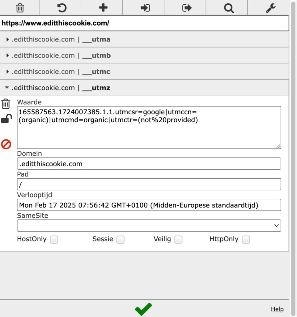 GTM cookies bekijken via Edit This Cookie Extensie