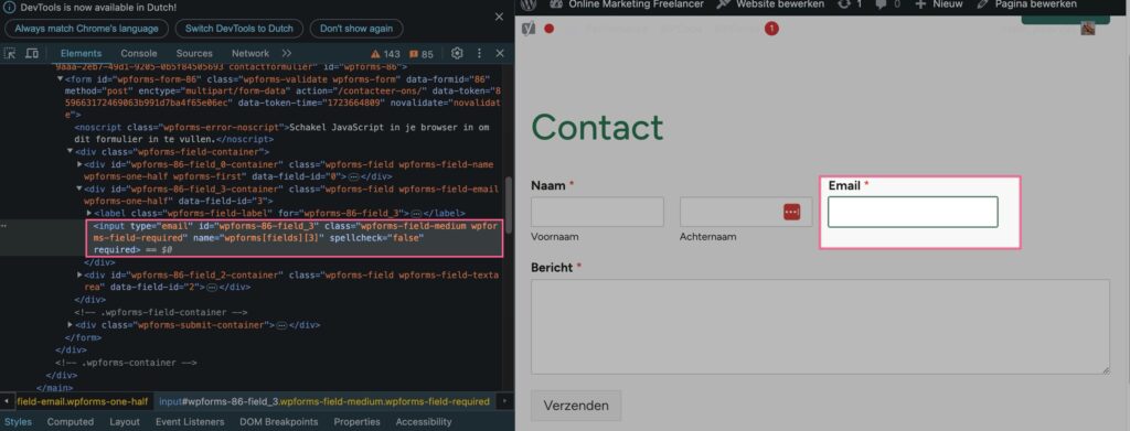 enhanced conversions - naam formulierveld inspecteren