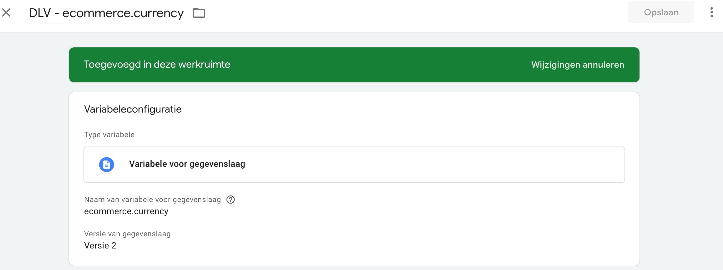 e-commerce tracking variabele configuratie voor currency