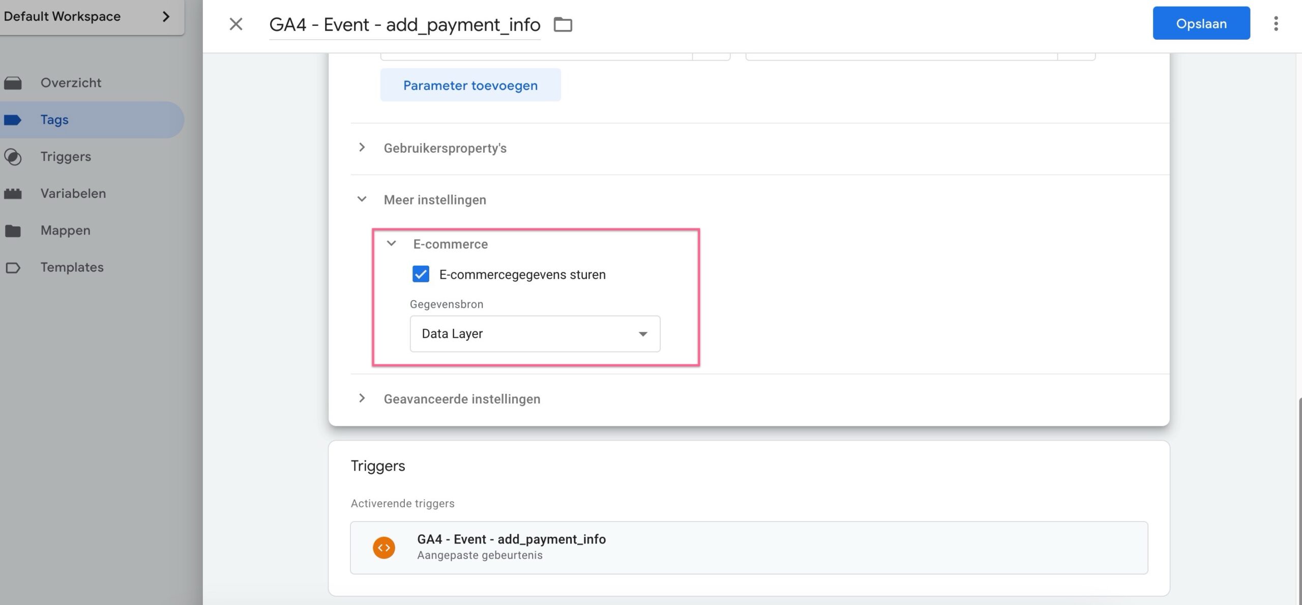 e-commercegegevens meesturen GA4