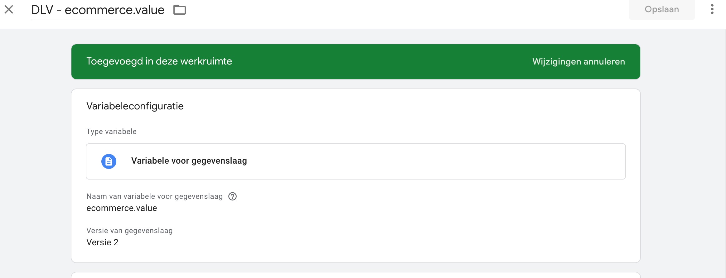 e-commerce tracking variabele configuratie voor value