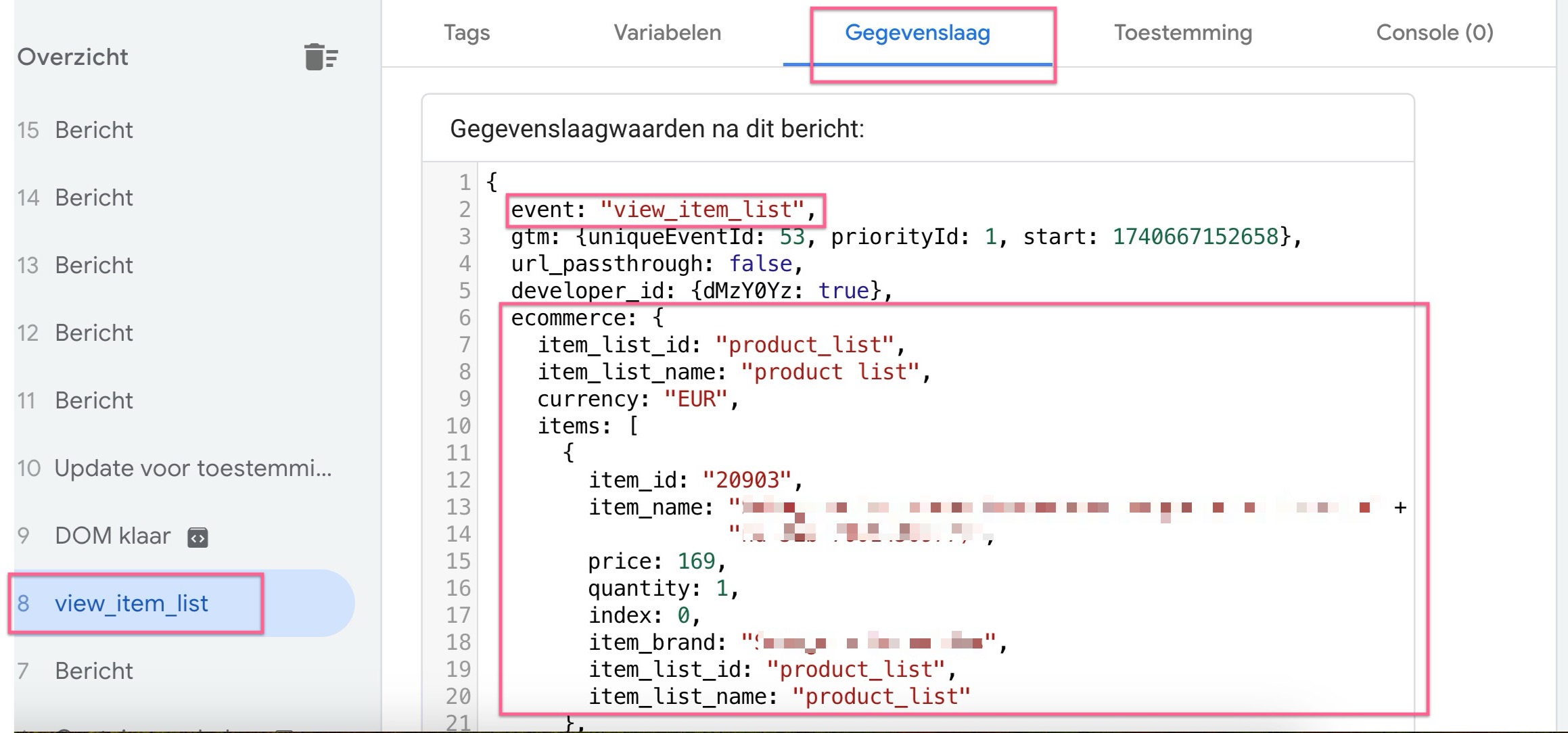 Voorbeeld e-commerce datalayer
