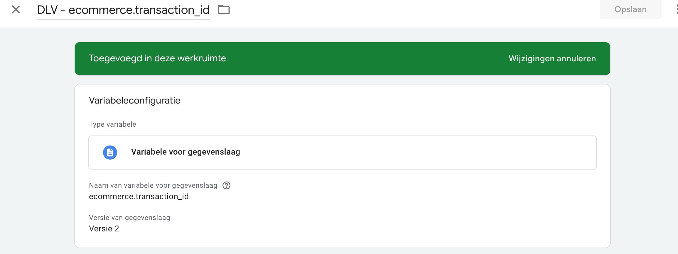 e-commerce tracking datalayer configuratie configuratie voor transaction id