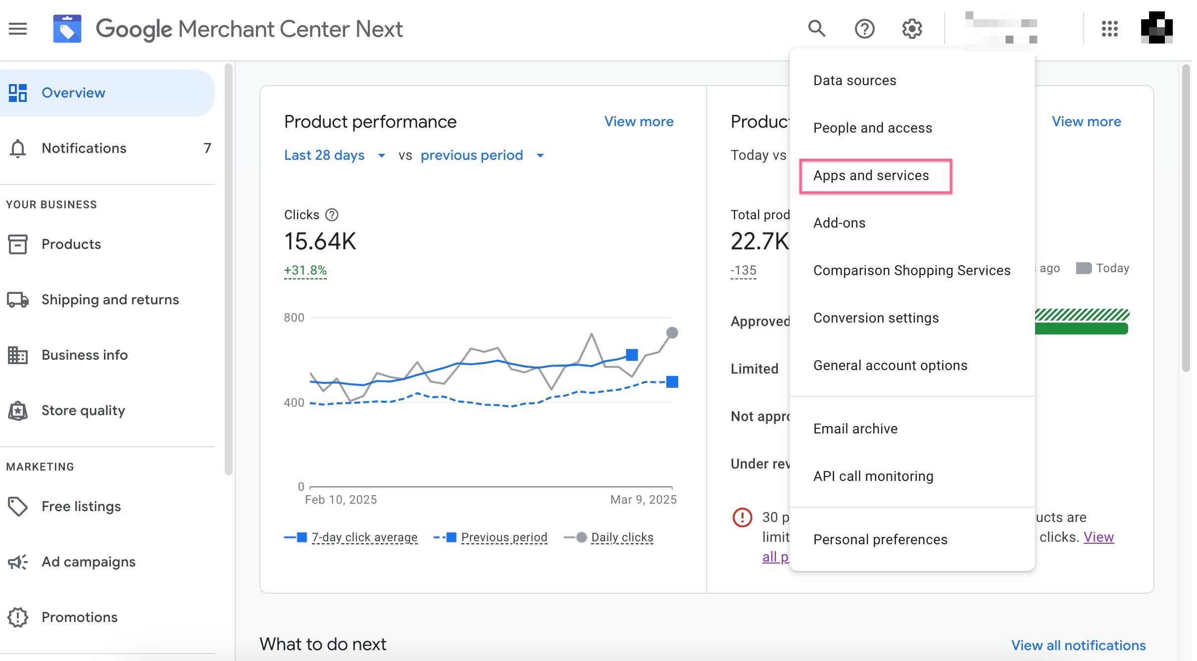 Merchant Center en Google Ads koppelen via Apps and services