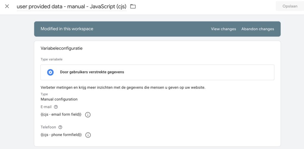 enhanced conversions - variabele door gebruikers verstrekte gegevens