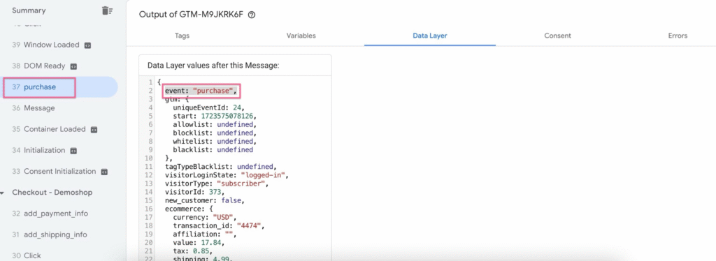 enhanced conversions - voorbeeld datalayer met e-mail en telefoon